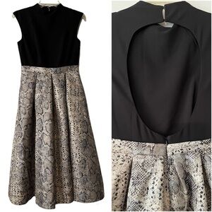 Anthropologie Hutch Metallic Snakeskin Print Fit N Flare High Neck Party Dress